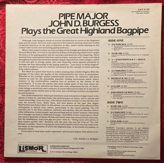 Pipe Major John D. Burgess – Plays the Great Highland Bagpipe LP (NM) - schallplattenparadis