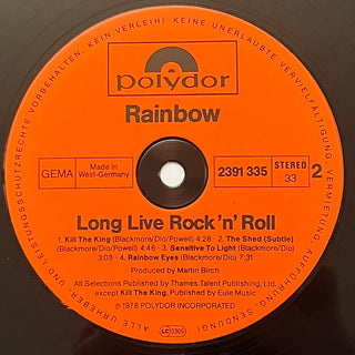 Rainbow ‎– Long Live Rock 'N' Roll LP mit OIS (VG+)