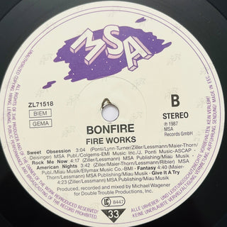 Bonfire ‎– Fire Works LP mit OIS (VG) - schallplattenparadis