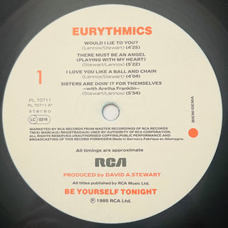Eurythmics – Be Yourself Tonight LP mit OIS und Beiblatt (NM) - schallplattenparadis