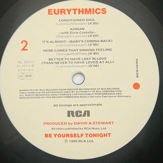 Eurythmics – Be Yourself Tonight LP mit OIS und Beiblatt (NM) - schallplattenparadis