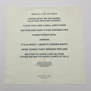 Eurythmics – Be Yourself Tonight LP mit OIS und Beiblatt (NM) - schallplattenparadis
