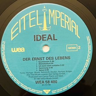 Ideal ‎– Der Ernst Des Lebens LP mit OIS (NM) - schallplattenparadis