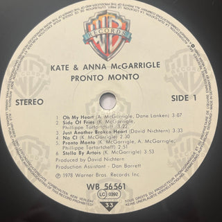 Kate & Anna McGarrigle – Pronto Monto LP mit OIS (VG+) - schallplattenparadis