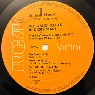 Klaus Hoffmann – Was Fang Ich An In Dieser Stadt? LP (VG+) - schallplattenparadis