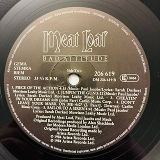 Meat Loaf ‎– Bad Attitude LP mit OIS (VG+) - schallplattenparadis