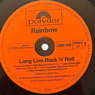 Rainbow ‎– Long Live Rock 'N' Roll LP mit OIS (VG+) - schallplattenparadis