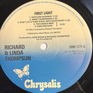 Richard & Linda Thompson ‎– First Light LP (VG+) - schallplattenparadis