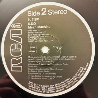 U.D.O. ‎– Mean Machine LP mit OIS (VG+) - schallplattenparadis