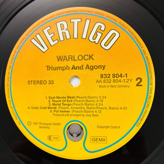 Warlock ‎– Triumph And Agony LP mit OIS (VG+) - schallplattenparadis