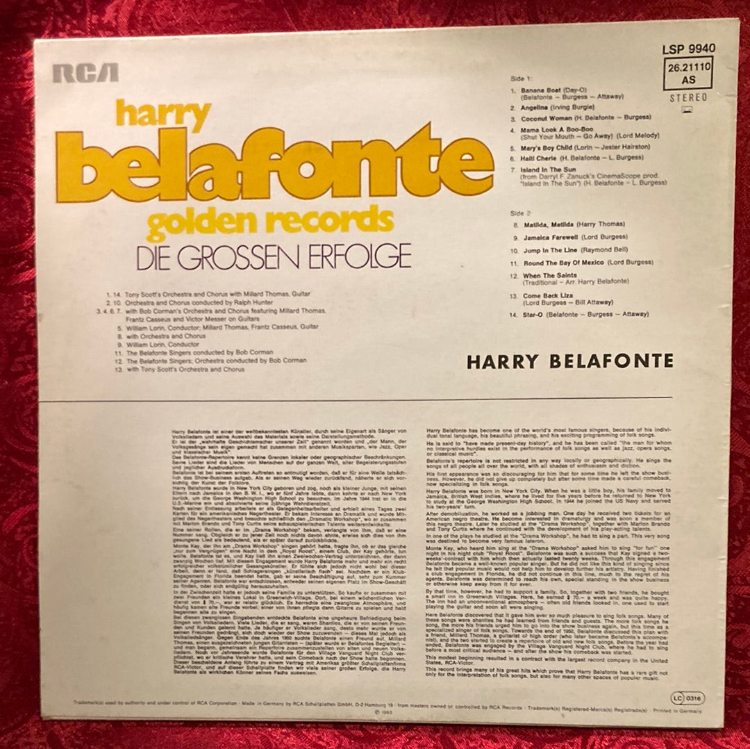 Harry Belafonte - Golden Records LP (VG+)