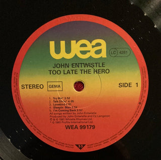 John Entwistle ‎– Too Late The Hero LP mit OIS (VG+) - schallplattenparadis