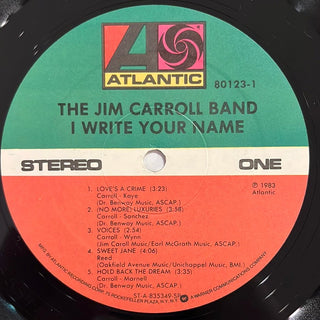 The Jim Carroll Band ‎– I Write Your Name LP (NM) - schallplattenparadis